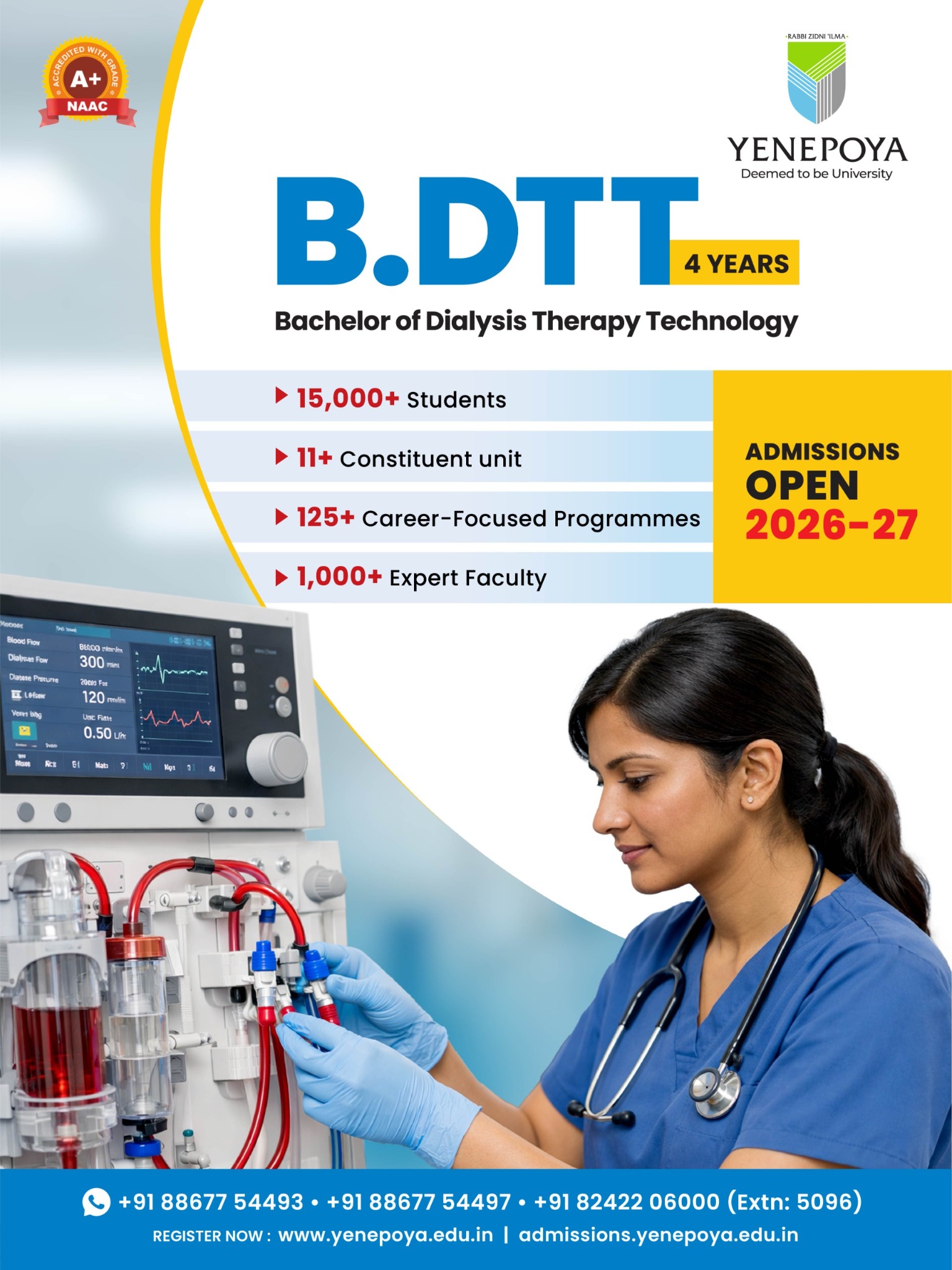 Yenepoya - Deemed to be University Facebook ad: B.DTT Admissions Open 2026-27