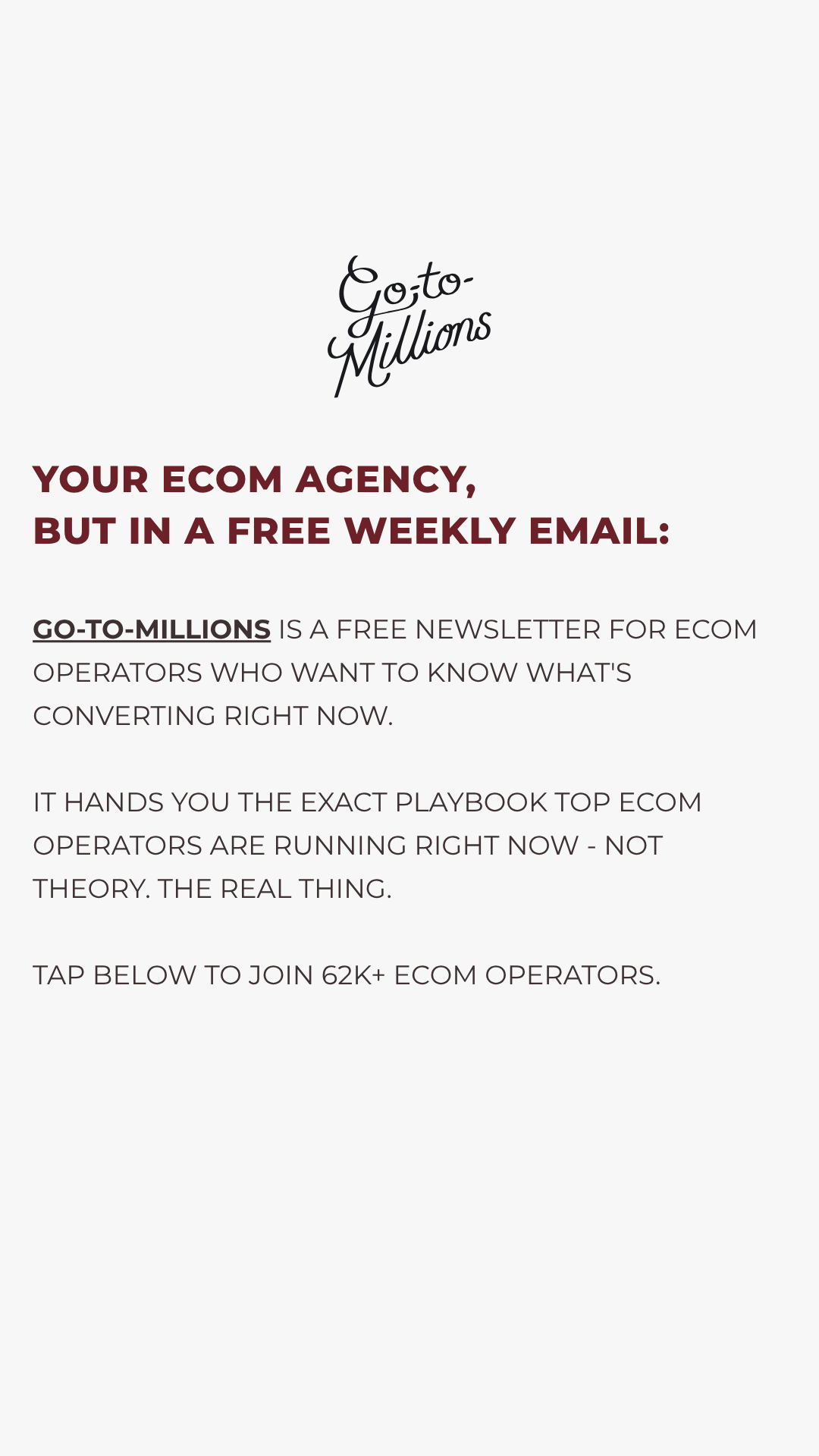 Go-to-Millions Facebook ad from May 13, 2026