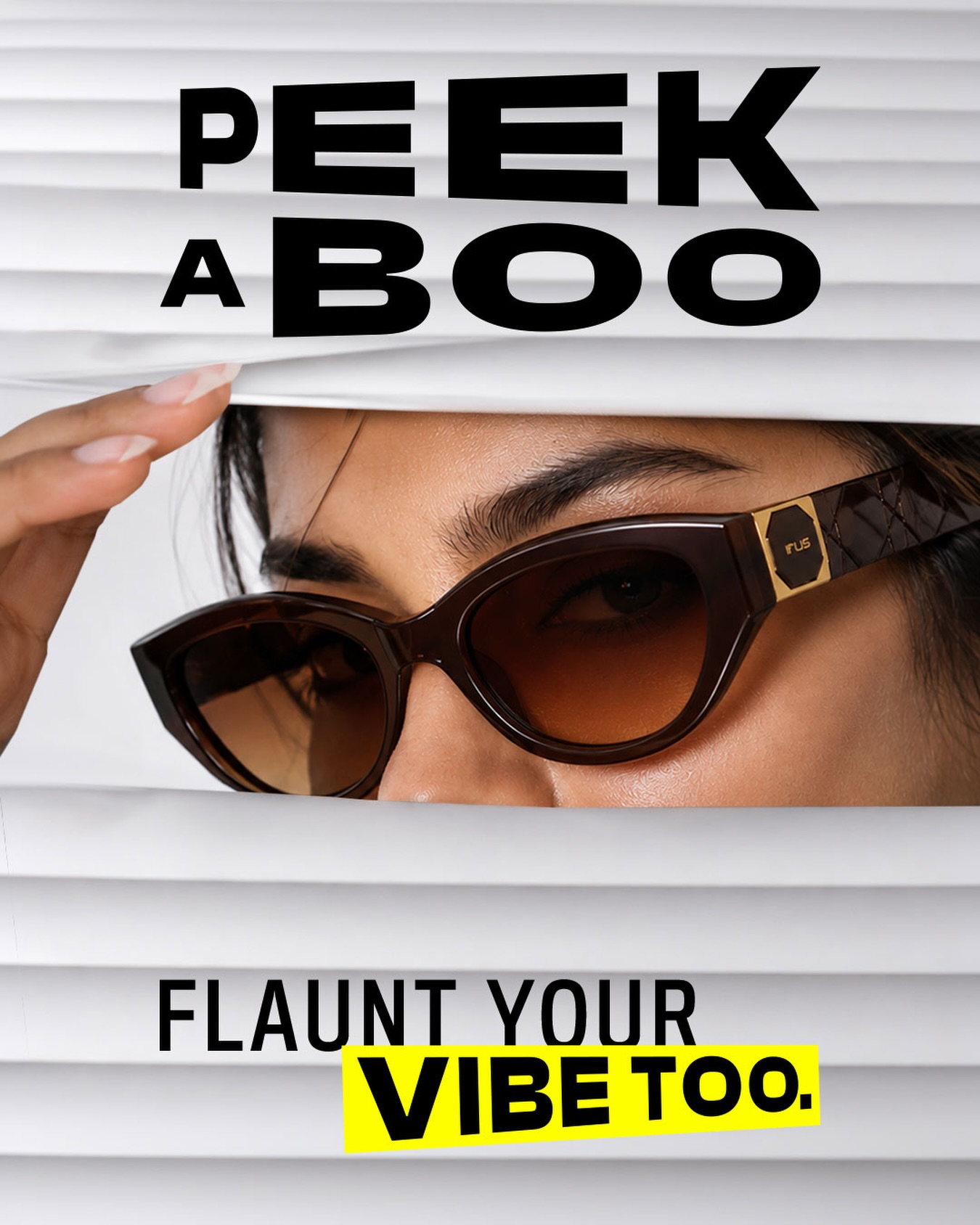 IRUS Eyewear Facebook ad: Peek responsibly. These frames steal attention.