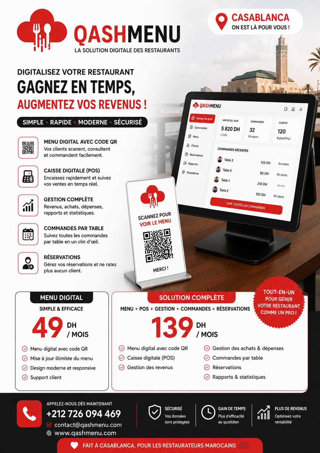 QashMenu Facebook ad: Menu Digital & POS pour Restaurants au Maroc