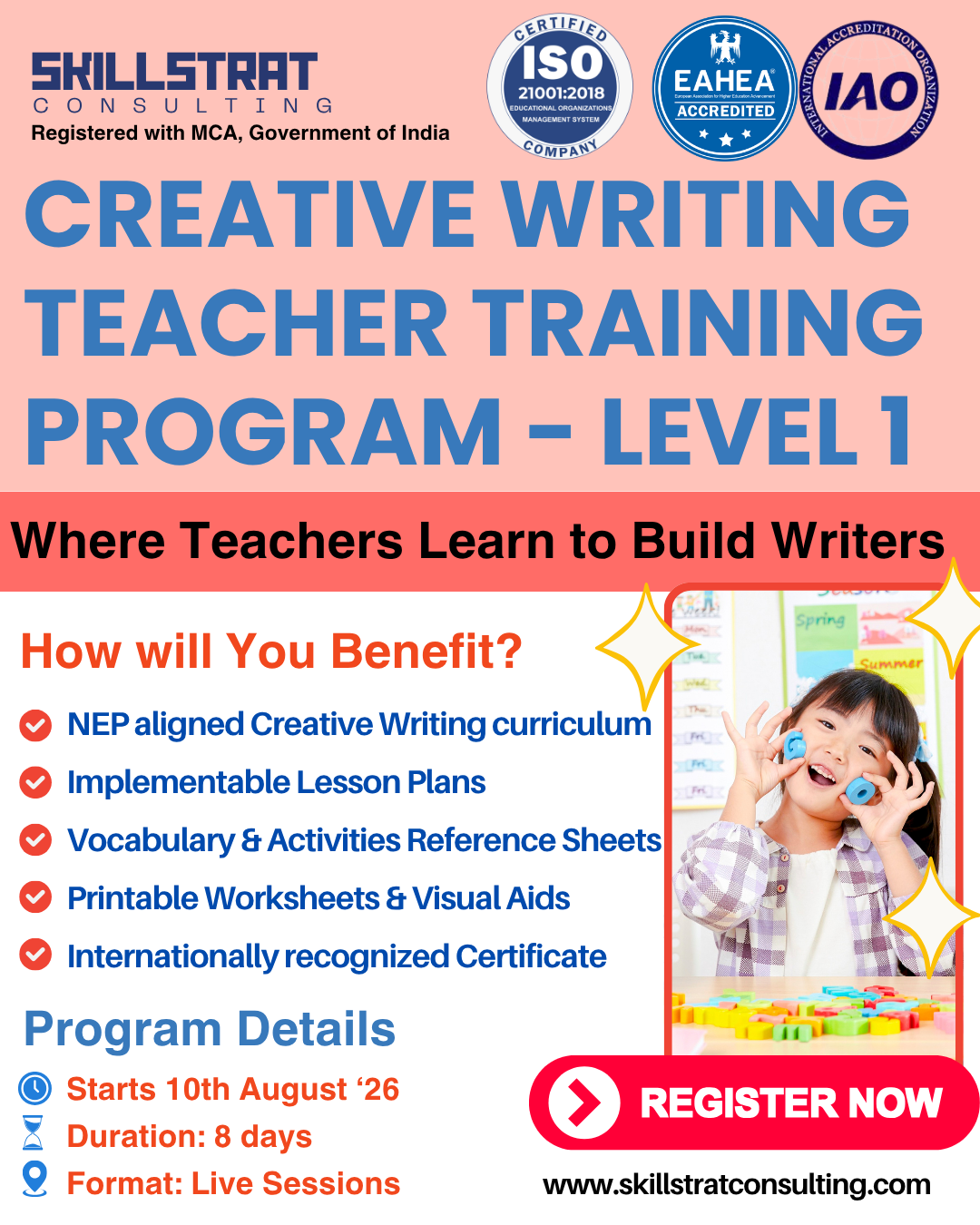 Skillstrat Facebook ad: Become a Creative Writing Teacher Now