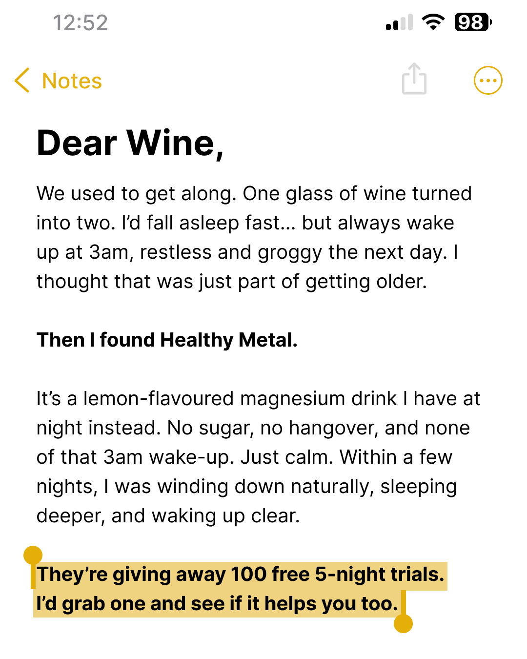 Healthy Metal Facebook ad