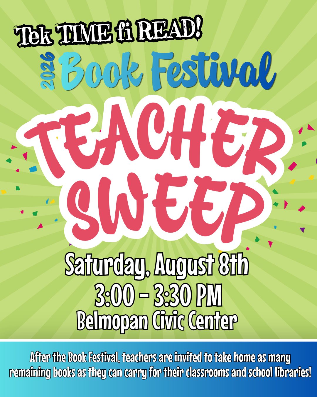 Tek TIME fi READ - Belize Facebook ad: TEACHER SWEEP!