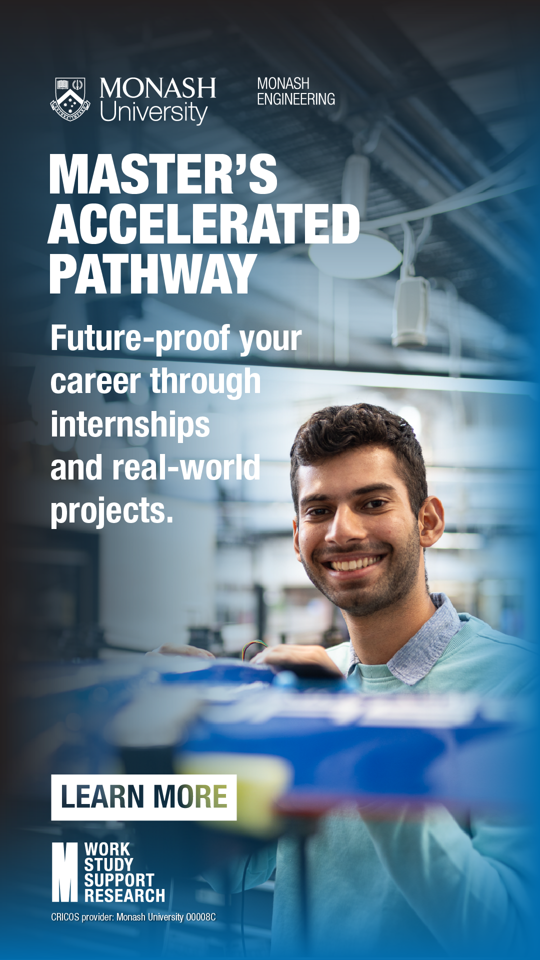 Monash University Facebook ad: Develop expertise, leadership and problem-solving skills