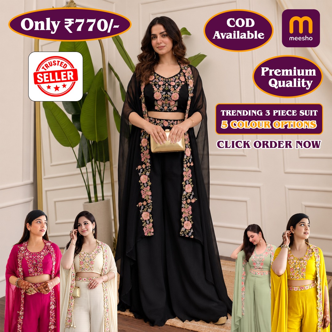 Trynreview Facebook ad: Premium Embroidered 3 Piece Suit, Only ₹770/-