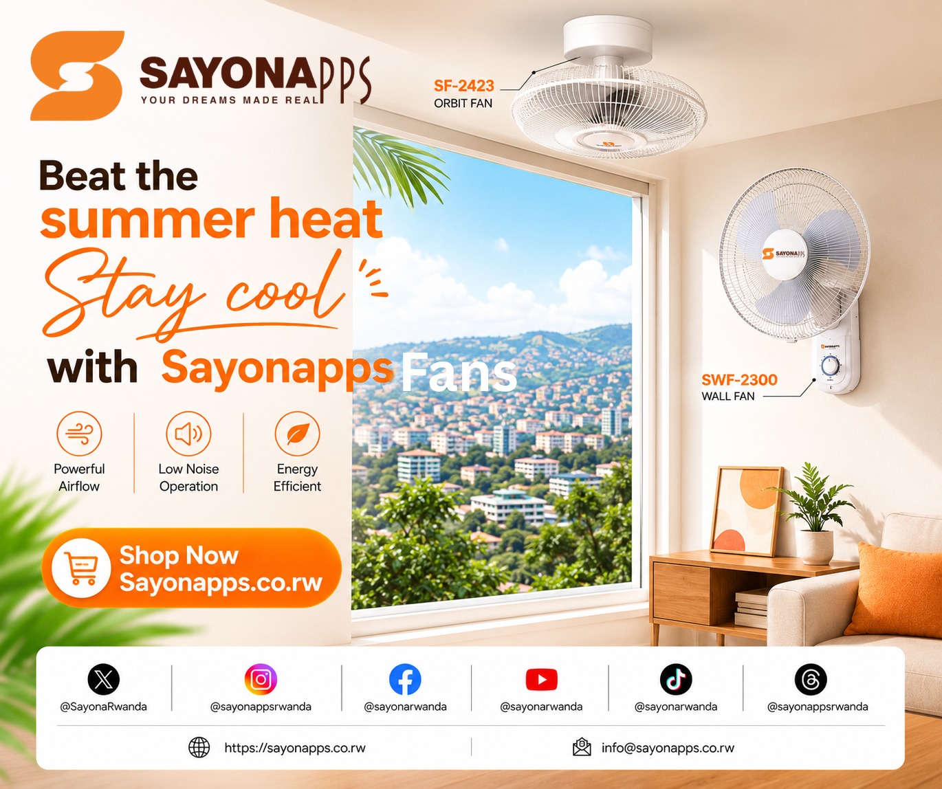 SayonaRwanda Facebook ad: Say goodbye to summer heat with Sayonapps!