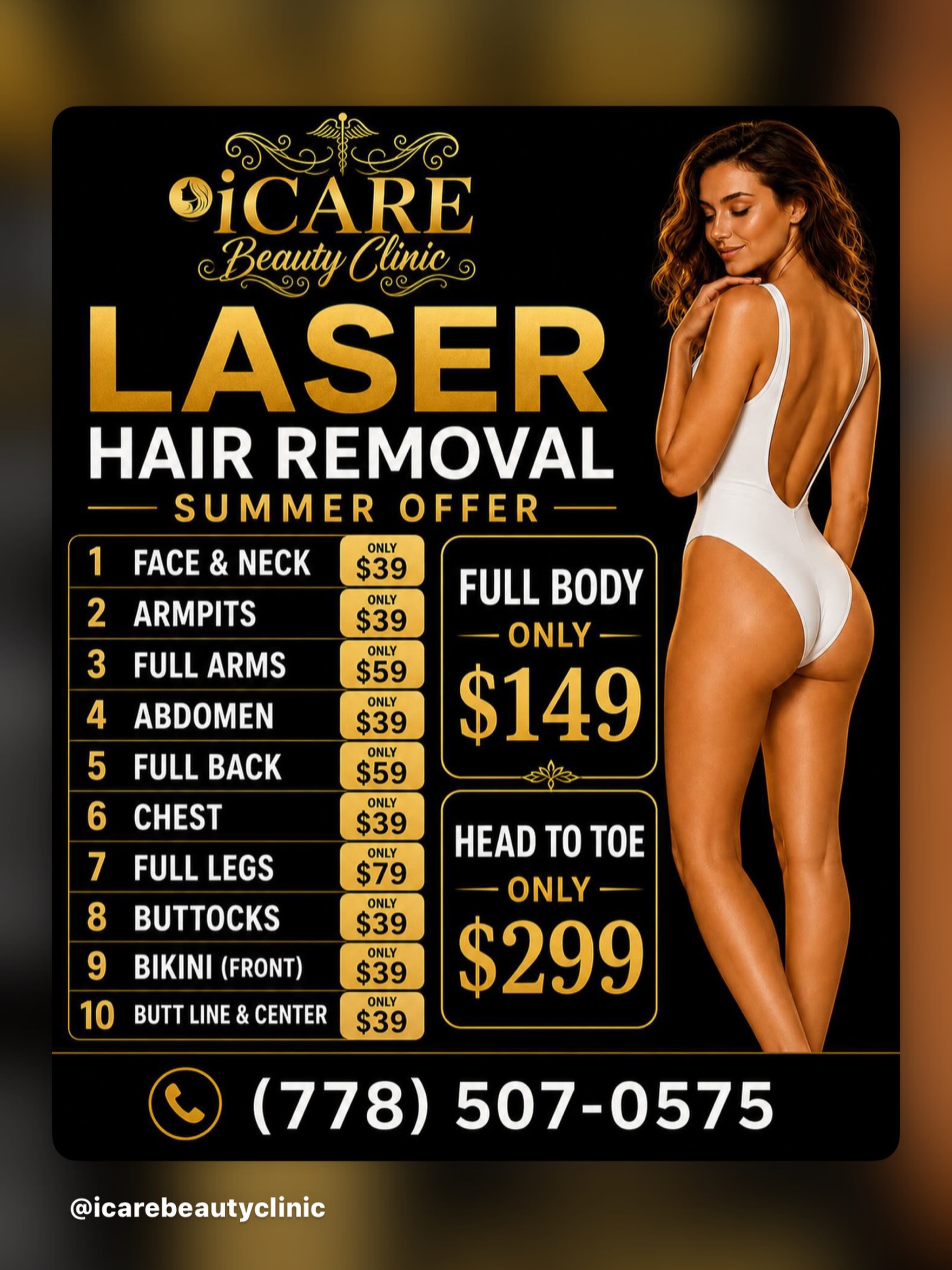 I Care Beauty Clinic Facebook ad: STOP SHAVING. START GLOWING.