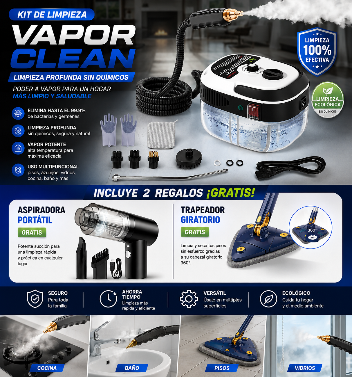 Elbodegongye. Facebook ad: Lleva GRATIS 1 Aspiradora Portatil + 1 Trapeador