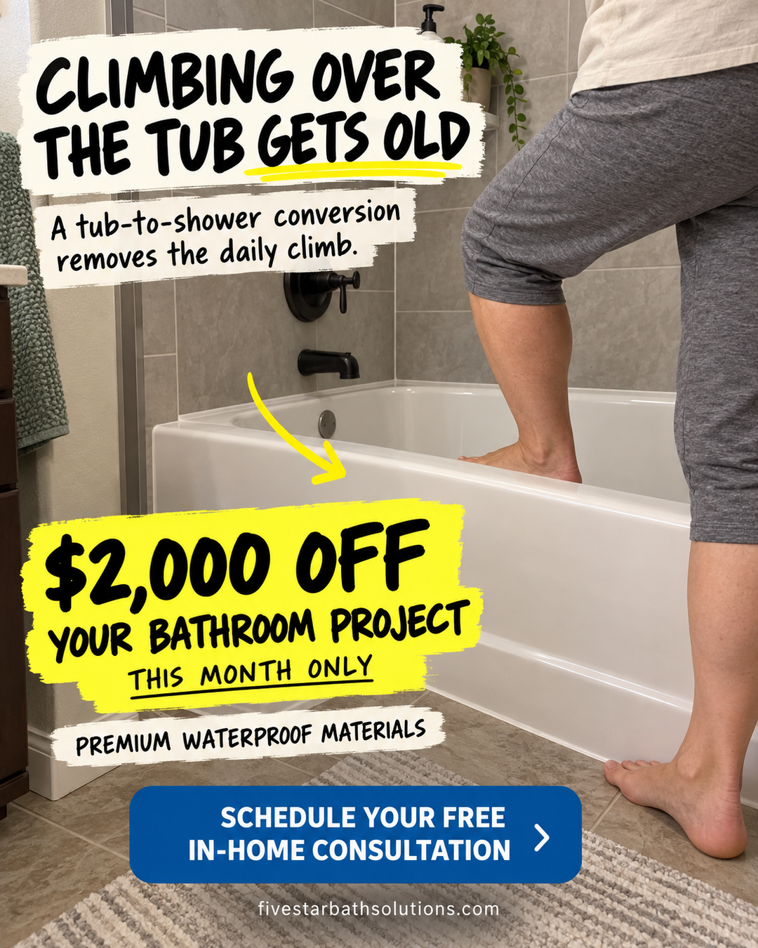 Five Star Bath Solutions of Rockford Facebook ad: Save $2,000 on Your Bathroom Upgrade