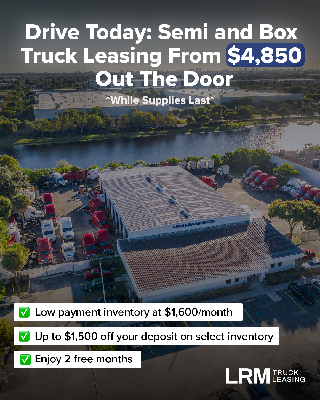 LRM Leasing Company Facebook ad: 100% No Credit Check for Semi-Truck Leasing