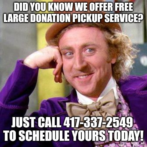 Caring Community Thrift Store Facebook ad: We offer free large donation pickup service!