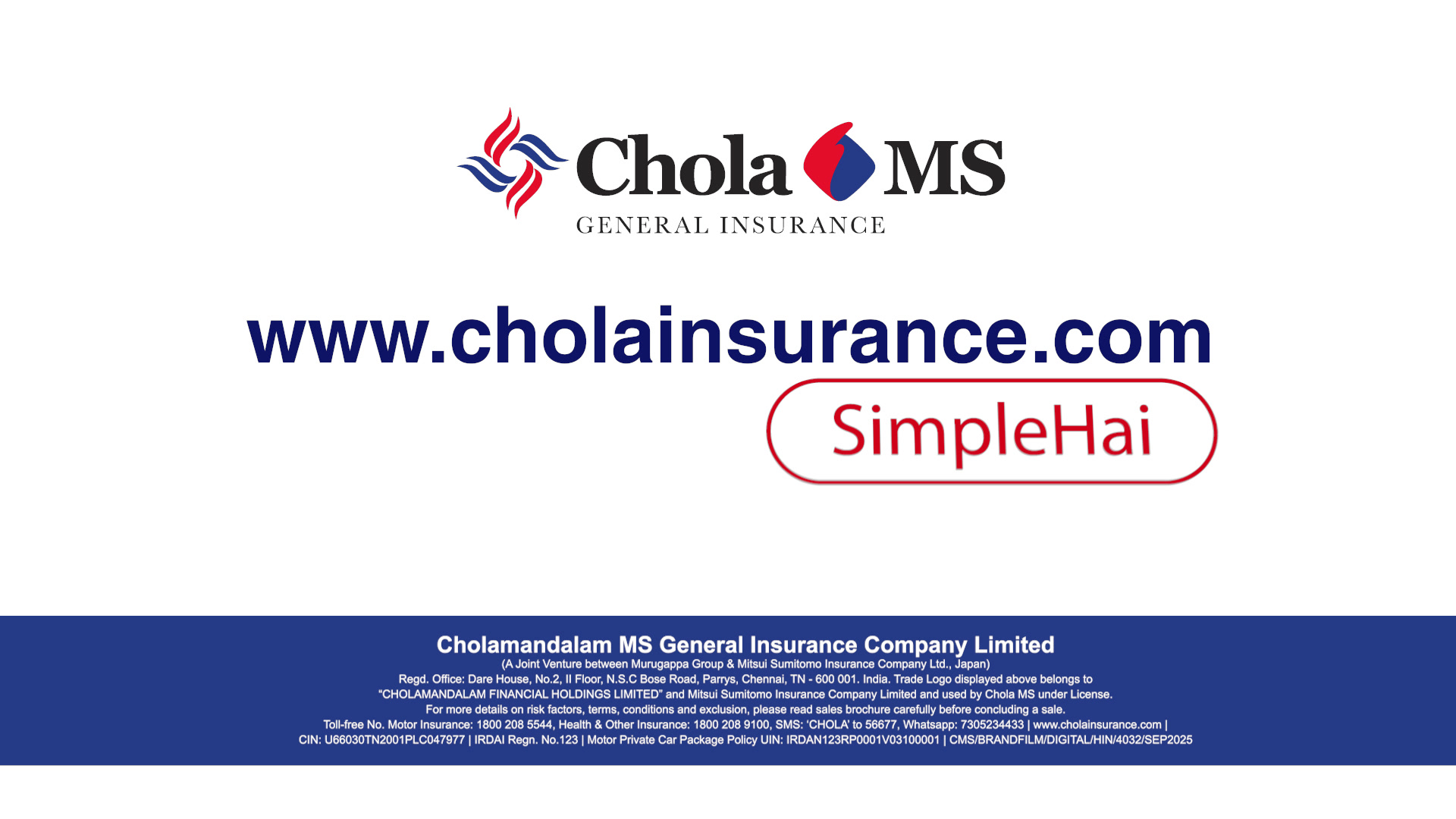 Cholamandalam MS General Insurance Company Ltd. Facebook ad: 3 Steps. Zero Hassle.