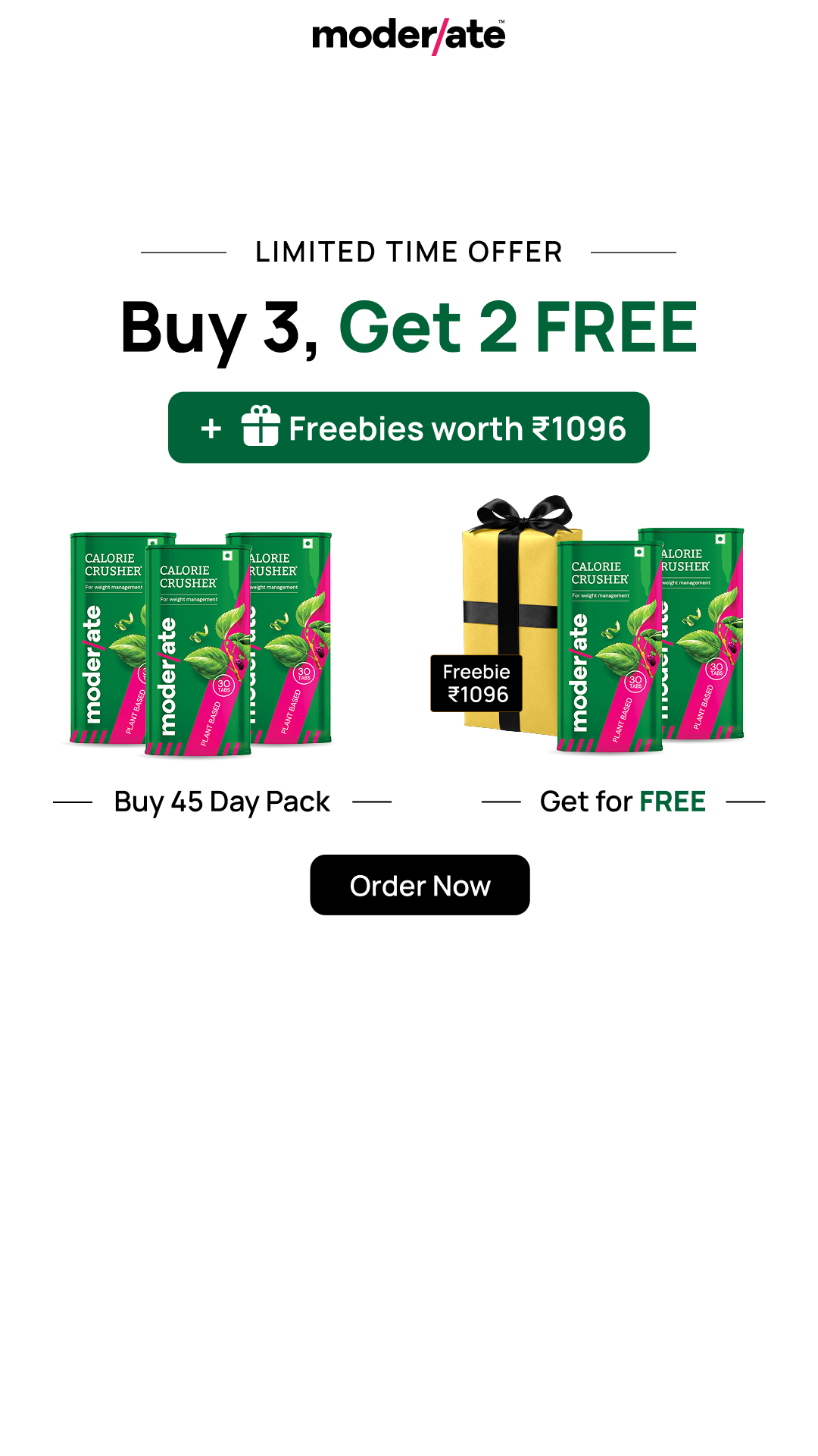 Letsmoderate Facebook ad: Buy 3, Get 2 FREE | Calorie Crusher