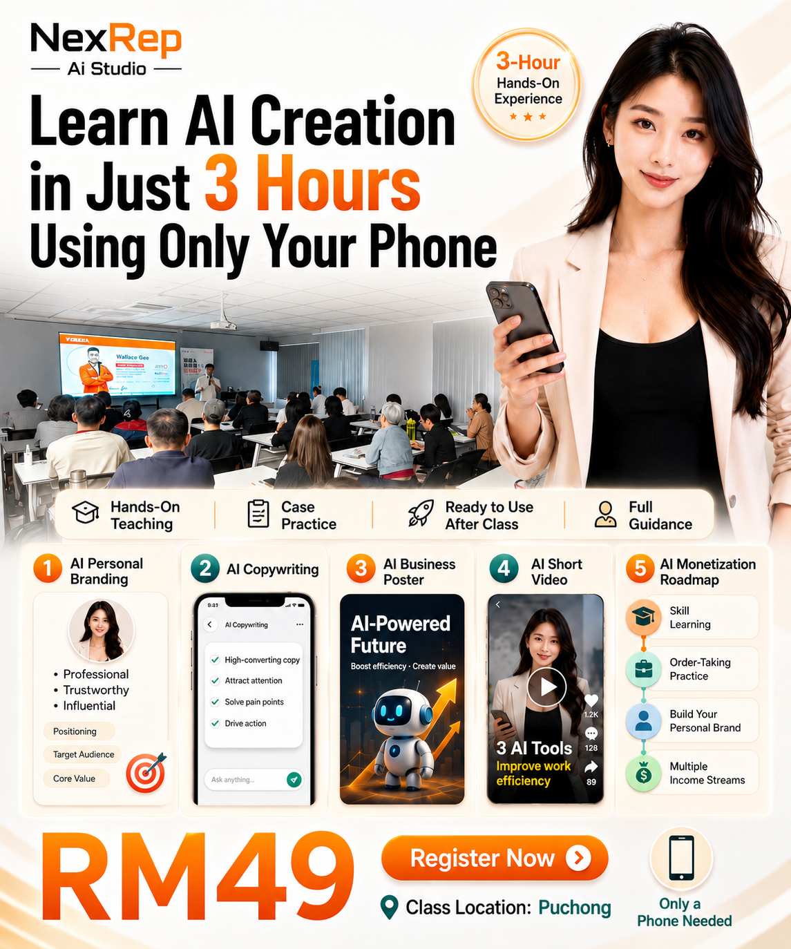 NexRep Program Facebook ad: Learn AI in 3 Hours, Hands-On, Beginner-Friendly