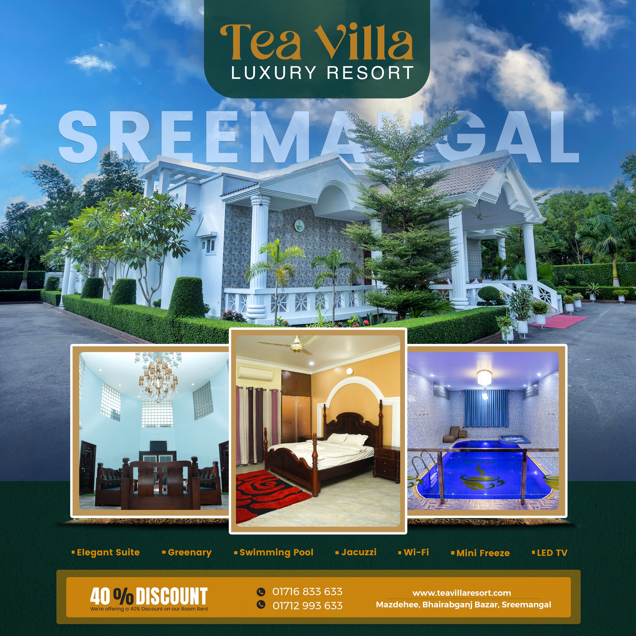 TEA VILLA Luxury Resort Facebook ad: শ্রীমঙ্গলের চায়ের বাগানে এখন বৃষ্টির নূপুরধ্বনি আর মেঘেদের…