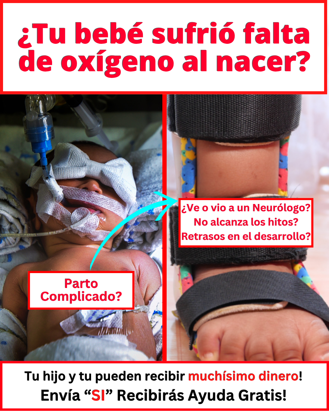 Ayuda para Familias con Parálisis Cerebral Facebook ad: ¡Envía SÍ para recibir ayuda GRATIS!