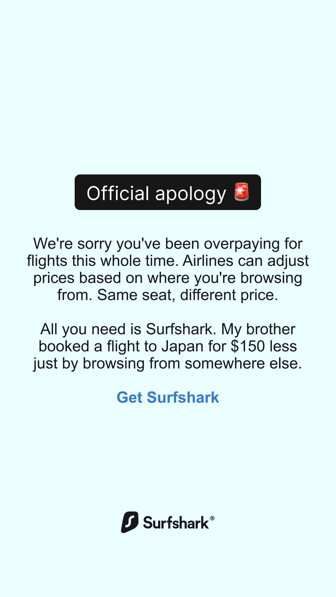 Surfshark Facebook ad: Surfshark from 85% off + 3 months extra