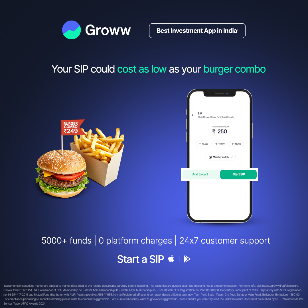 Groww Facebook ad: Free Demat, 100% Online, 0 AMC