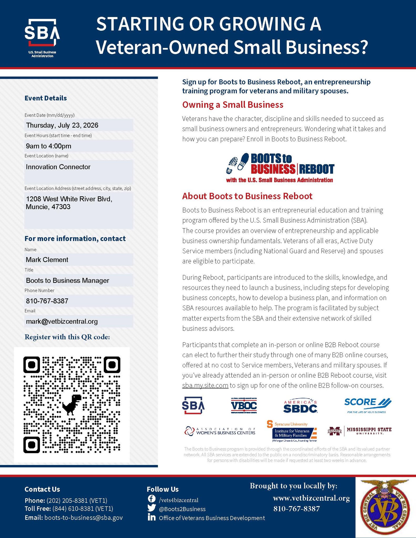 VetBiz Central Facebook ad: Boots to Business-Indiana (However, open to everyone)