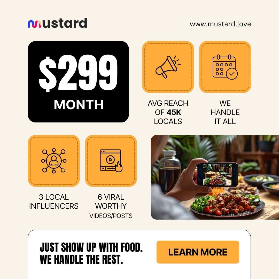 Mustard Food App Facebook ad: Turn Followers into Diners, for Just $299/month