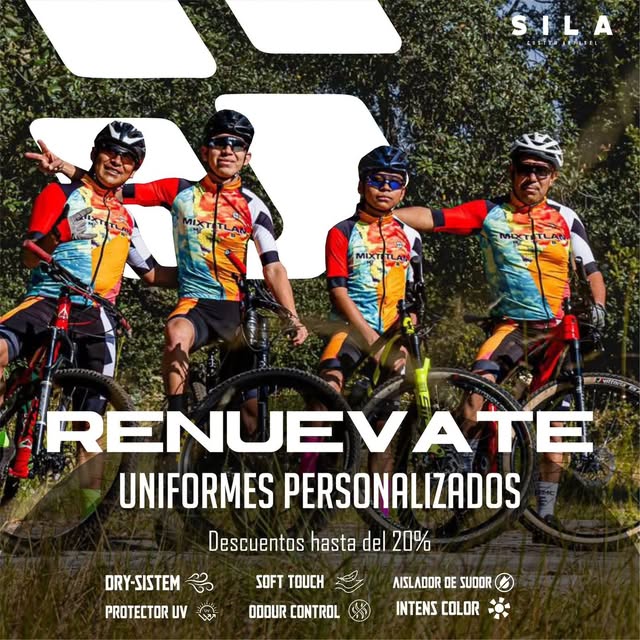 Sila custom apparel Facebook ad: Uniformes personalizados para ciclistas