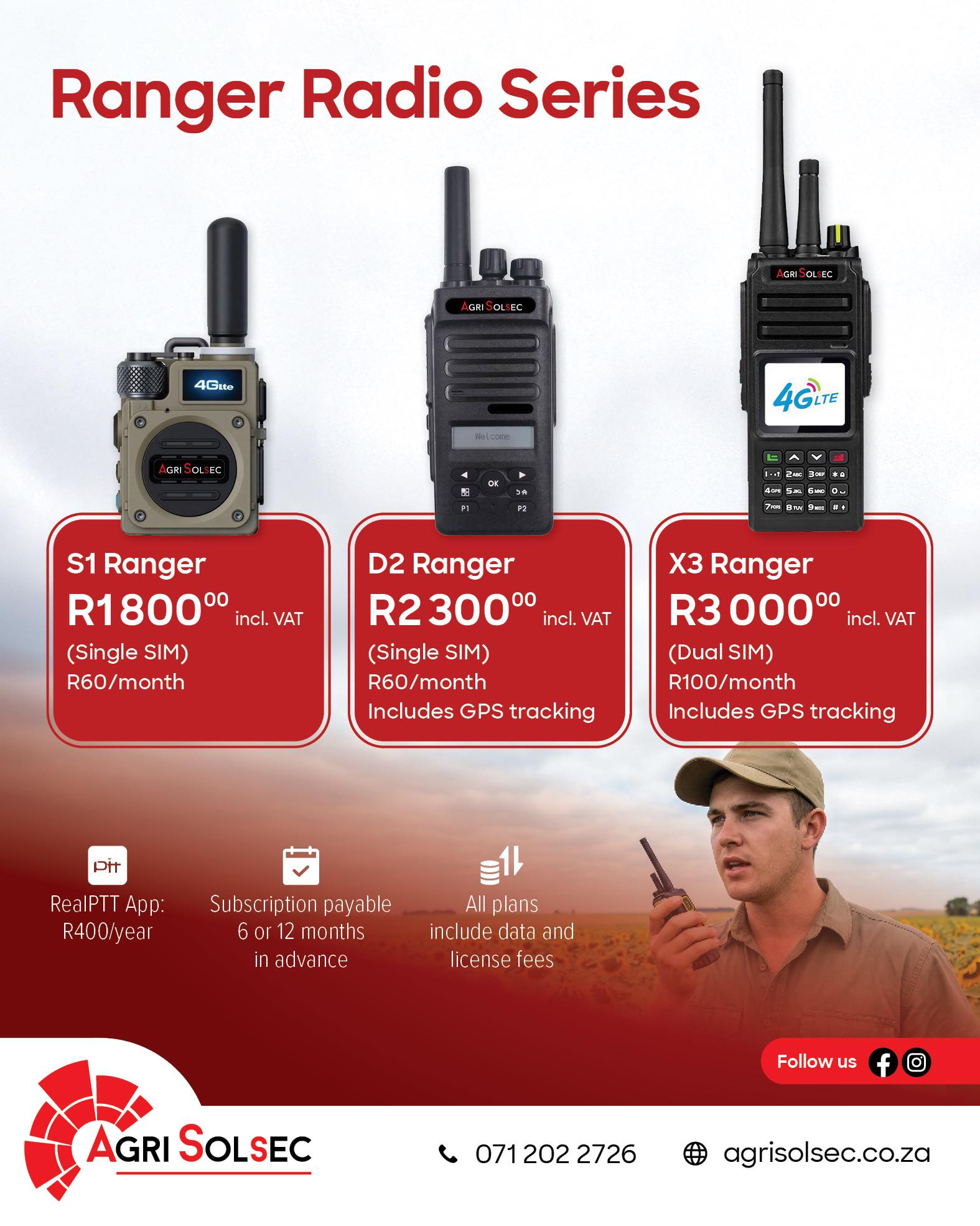 Agri Solsec Facebook ad: Agri Solsec Ranger Series, SIM-kaart Radios (PTT)