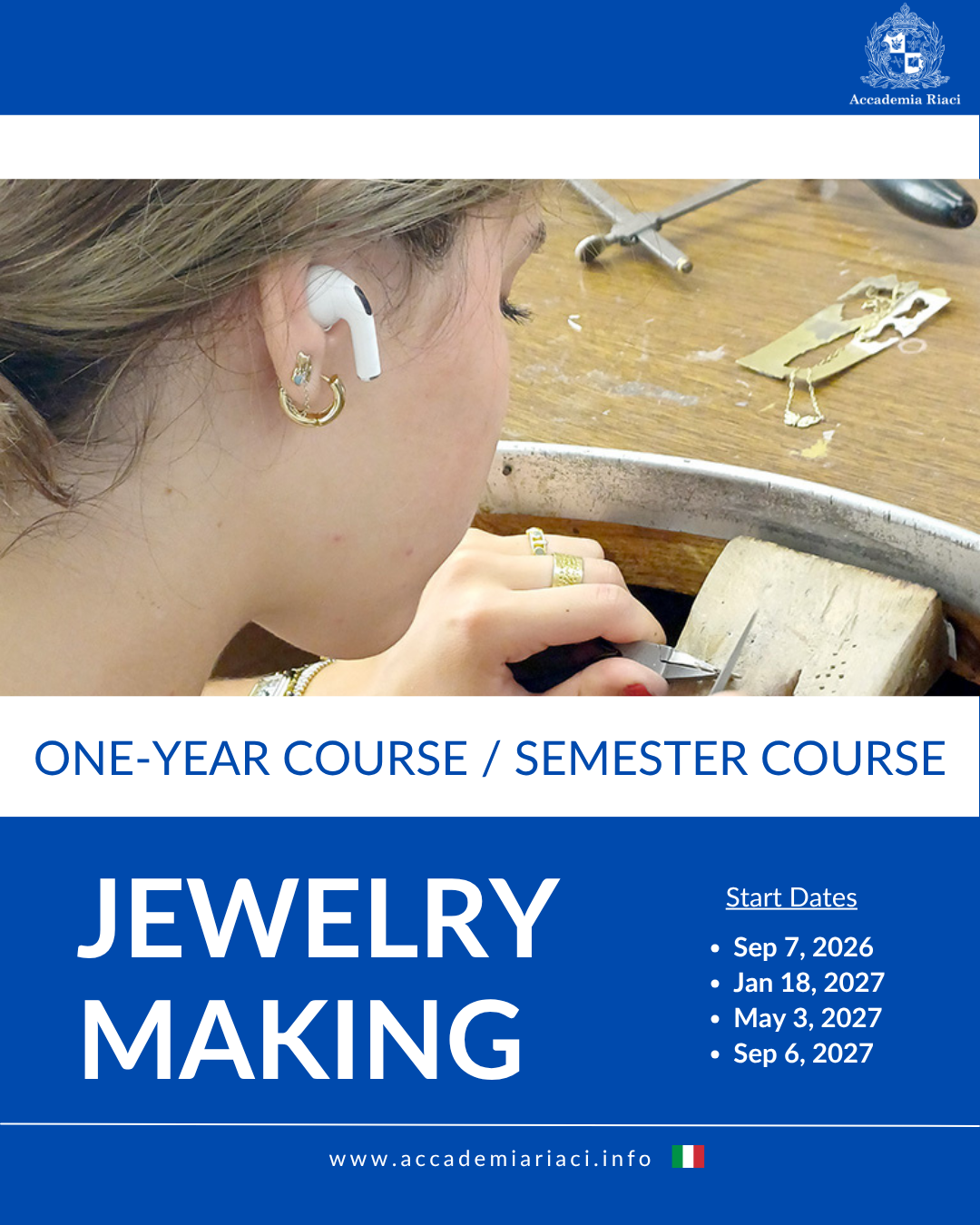 Accademia Riaci Facebook ad: In the Jewelry Making course, students will discover and…
