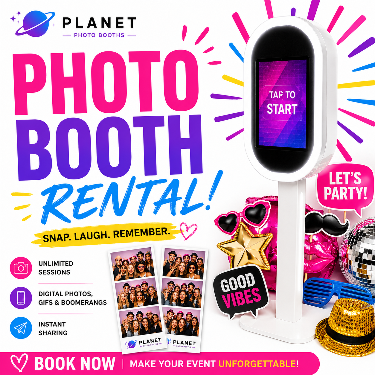 Planet Photo Booths Facebook ad: Luxury Photo Booth Rentals