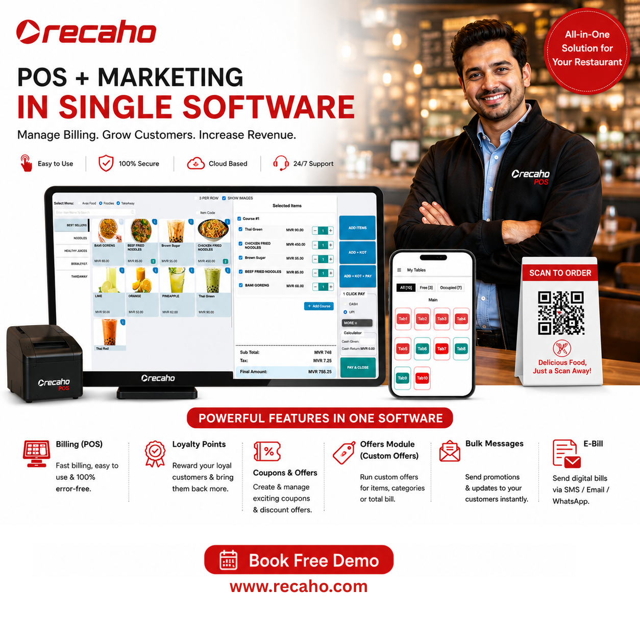 Recaho POS Facebook ad: Restaurant POS + Marketing in One Software