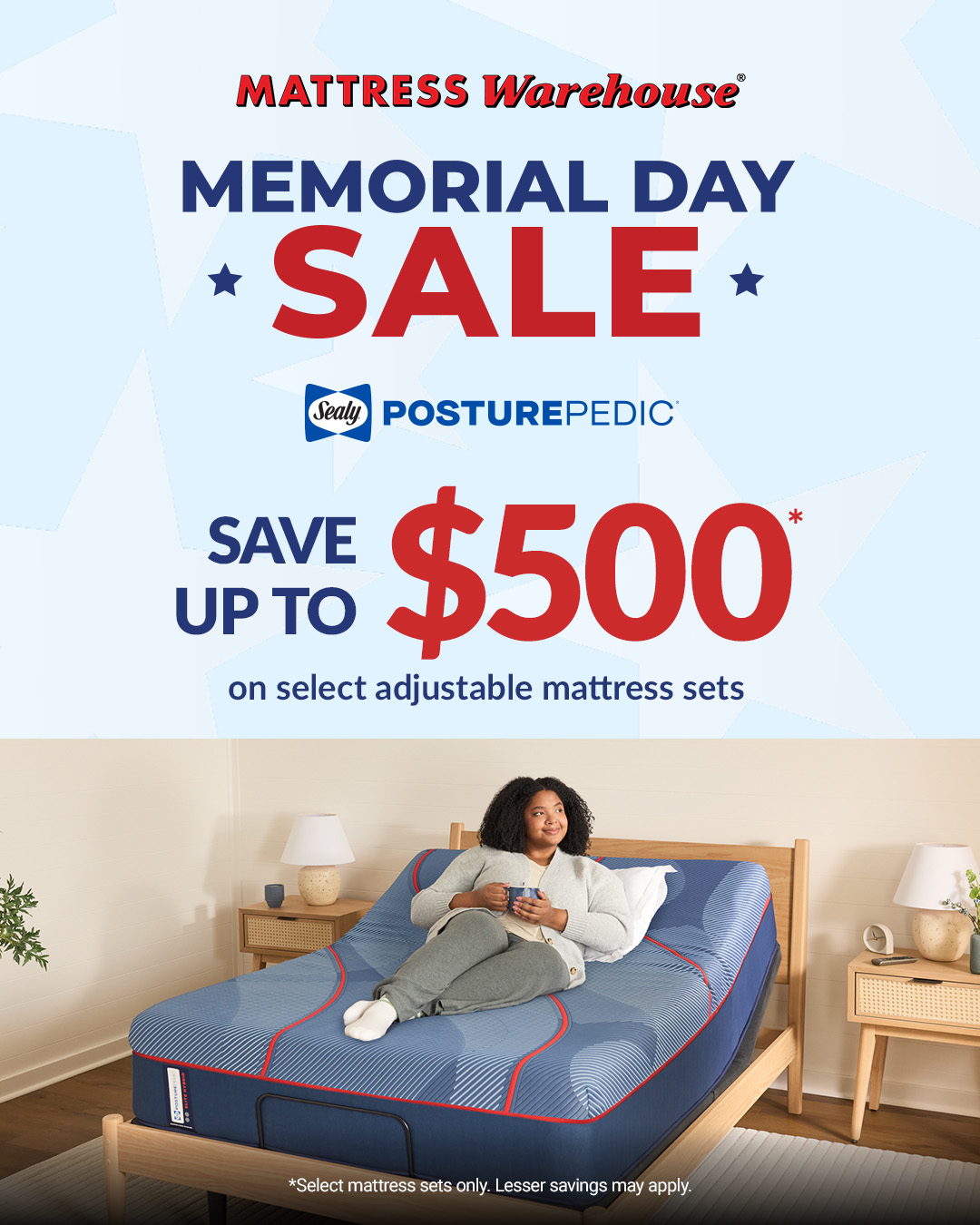 Mattress Warehouse Facebook ad: Save Up to $500 on Sealy Mattresses