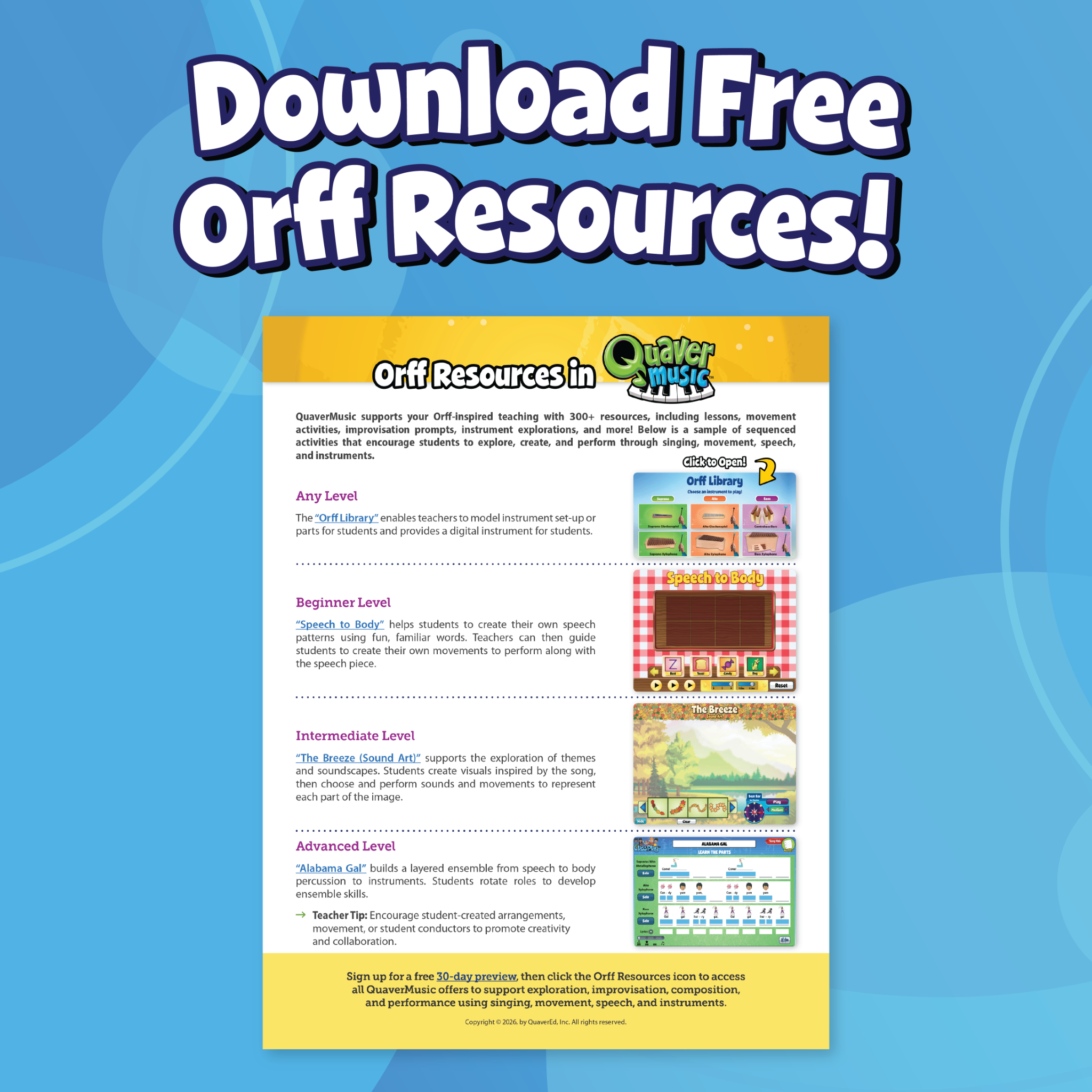 QuaverEd Facebook ad: FREE Orff Resources