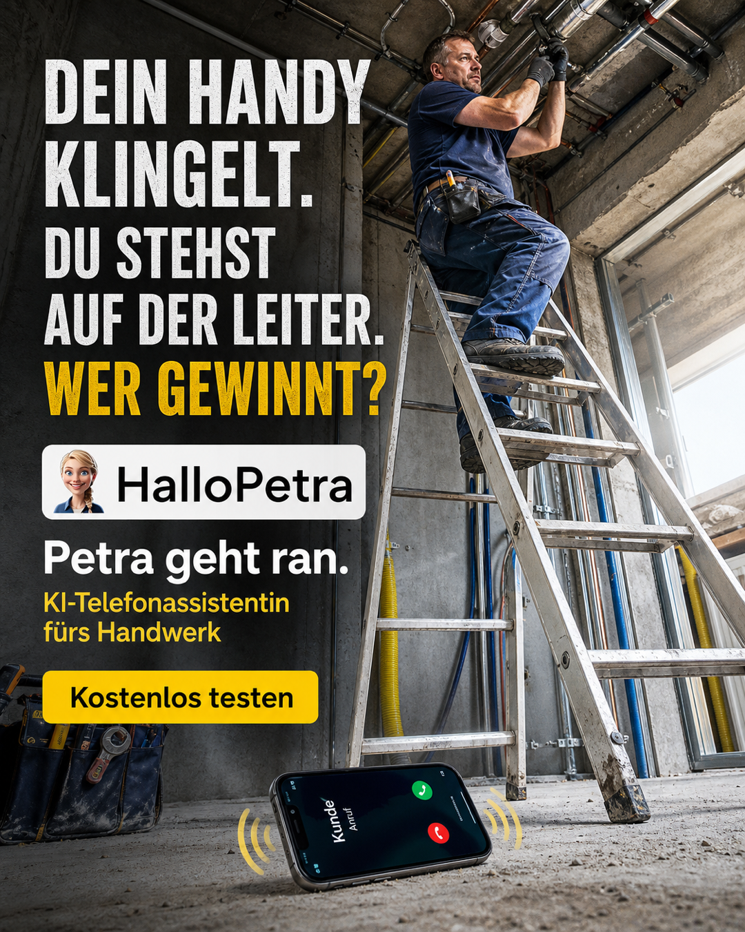 HalloPetra.de Facebook ad: Petra geht ran. Du bleibst oben.
