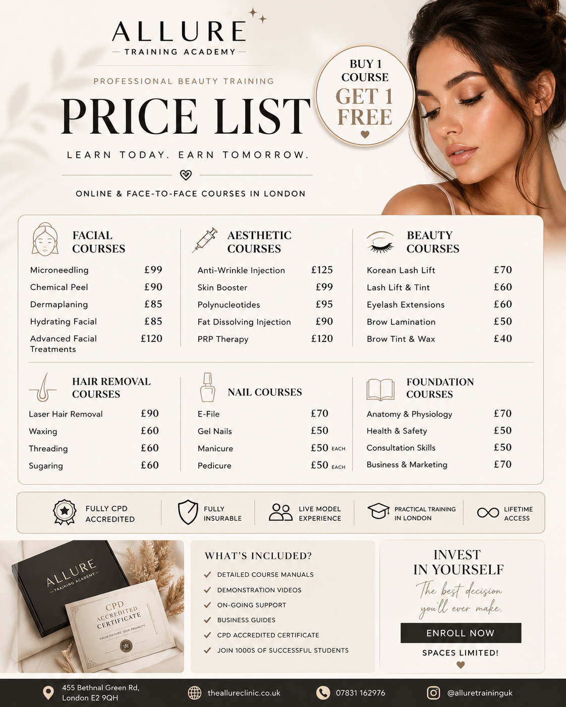 Allure Training Academy Facebook ad: Fully Accredited & Insurable