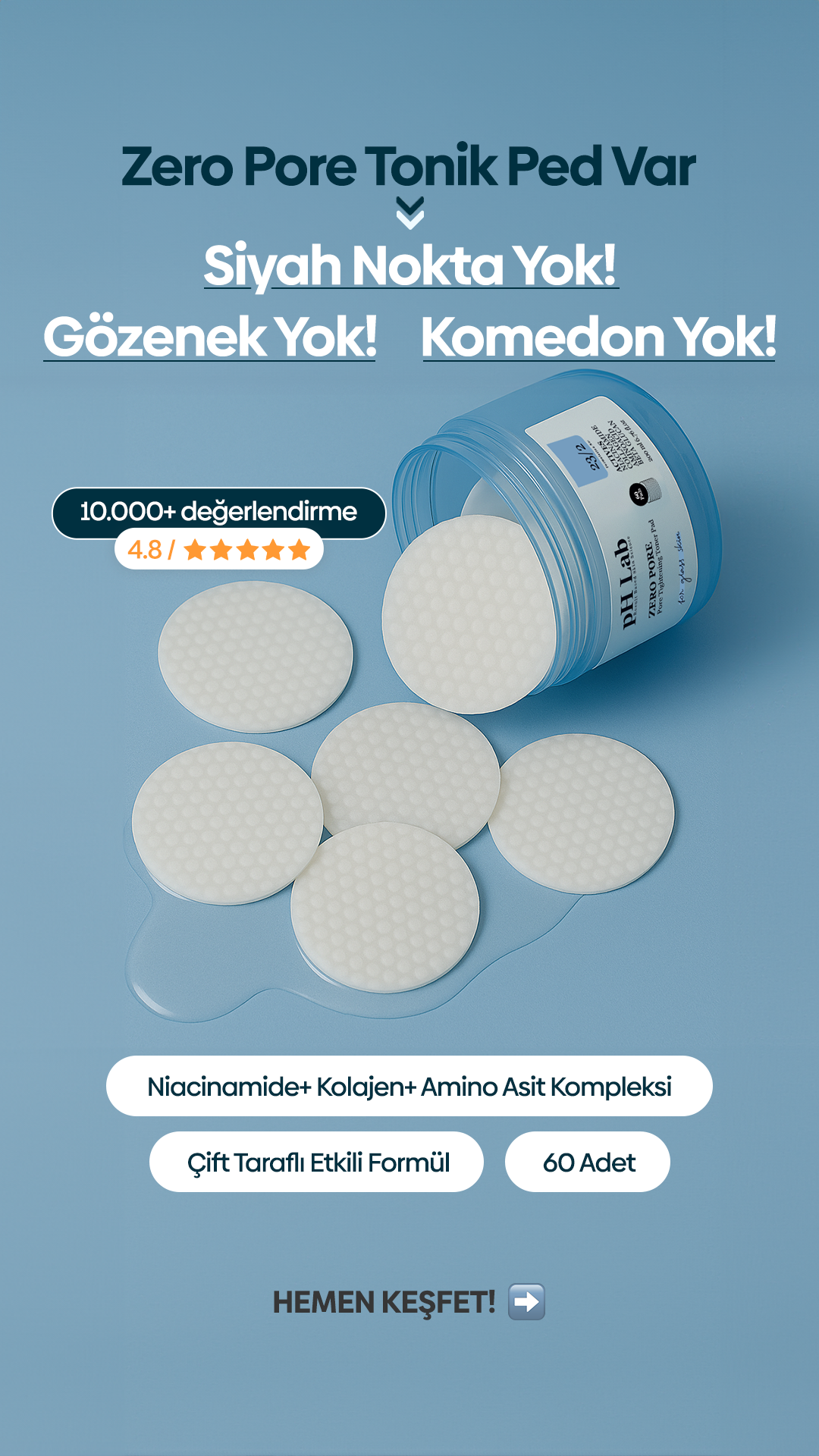 Phlab Zero Poner Toner Pad 2 Facebook ad: Cilt temizliğini sadeleştir: ZeroPore!