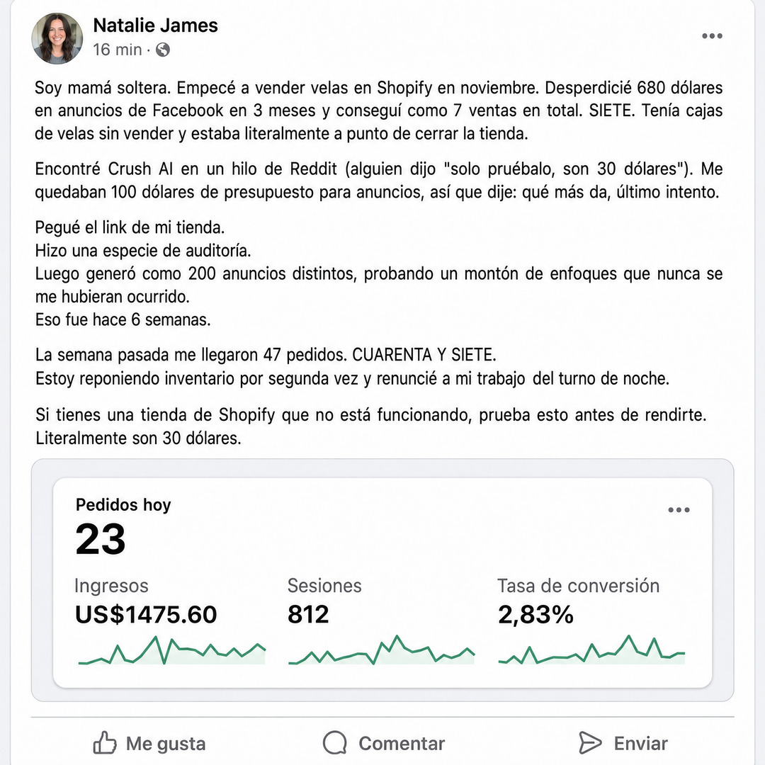 trycrush.ai Facebook ad: Llegó tu media buyer con IA