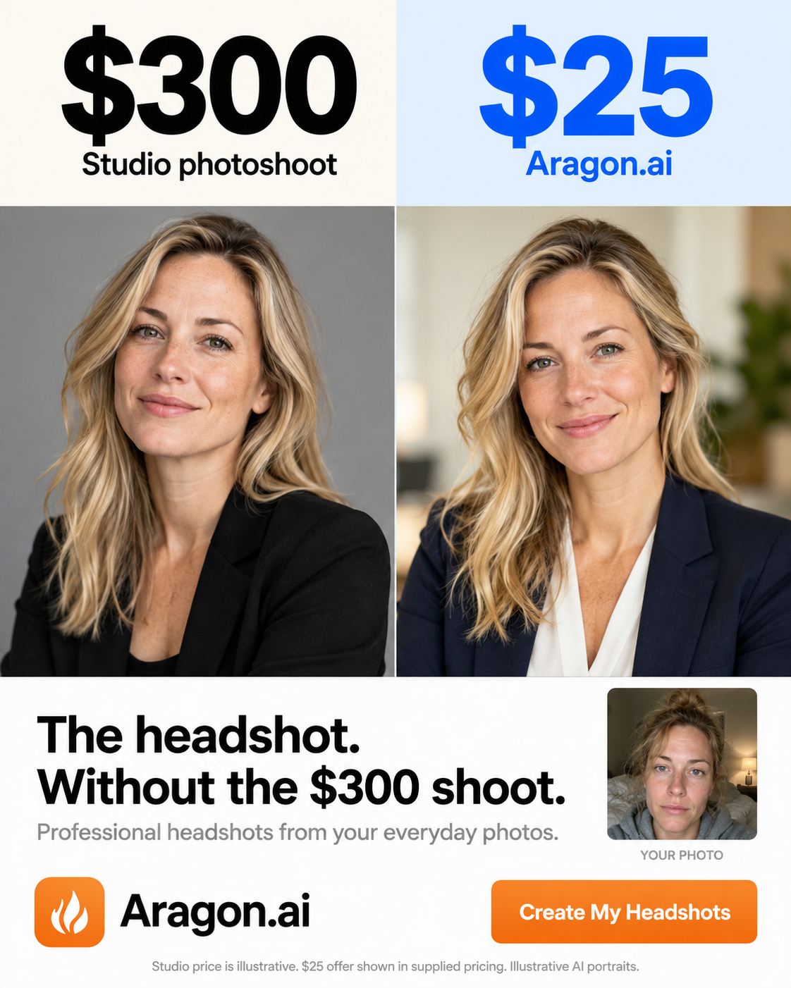 Aragon.ai Facebook ad: Realistic AI headshots in minutes