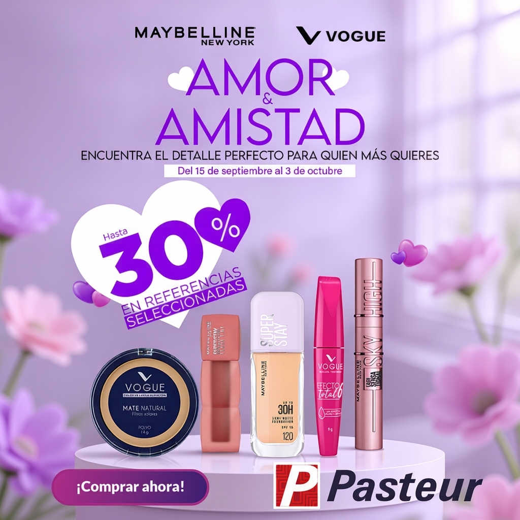 Farmacias Pasteur Facebook ad: Hasta el 30% OFF en MAQUILLAJE