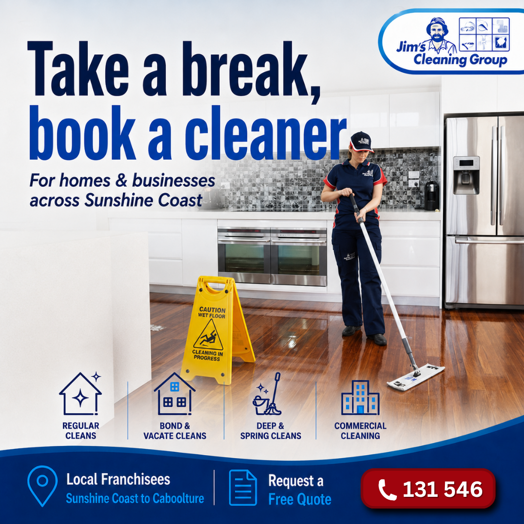 Jim's Cleaning Sunshine Coast Facebook ad: Take a break, book a cleaner today!