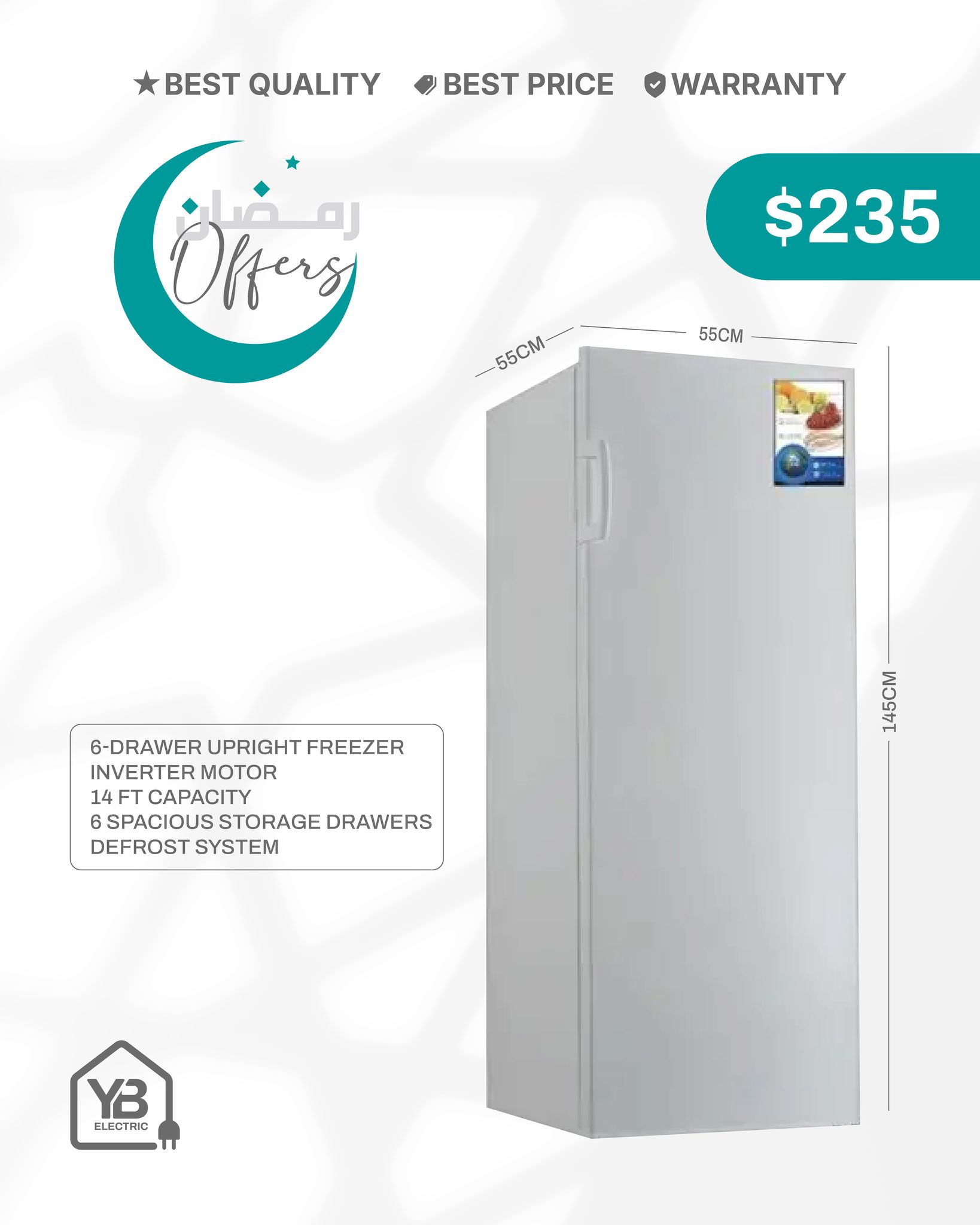 YB Electric Facebook ad: Organized storage with Inverter Motor!