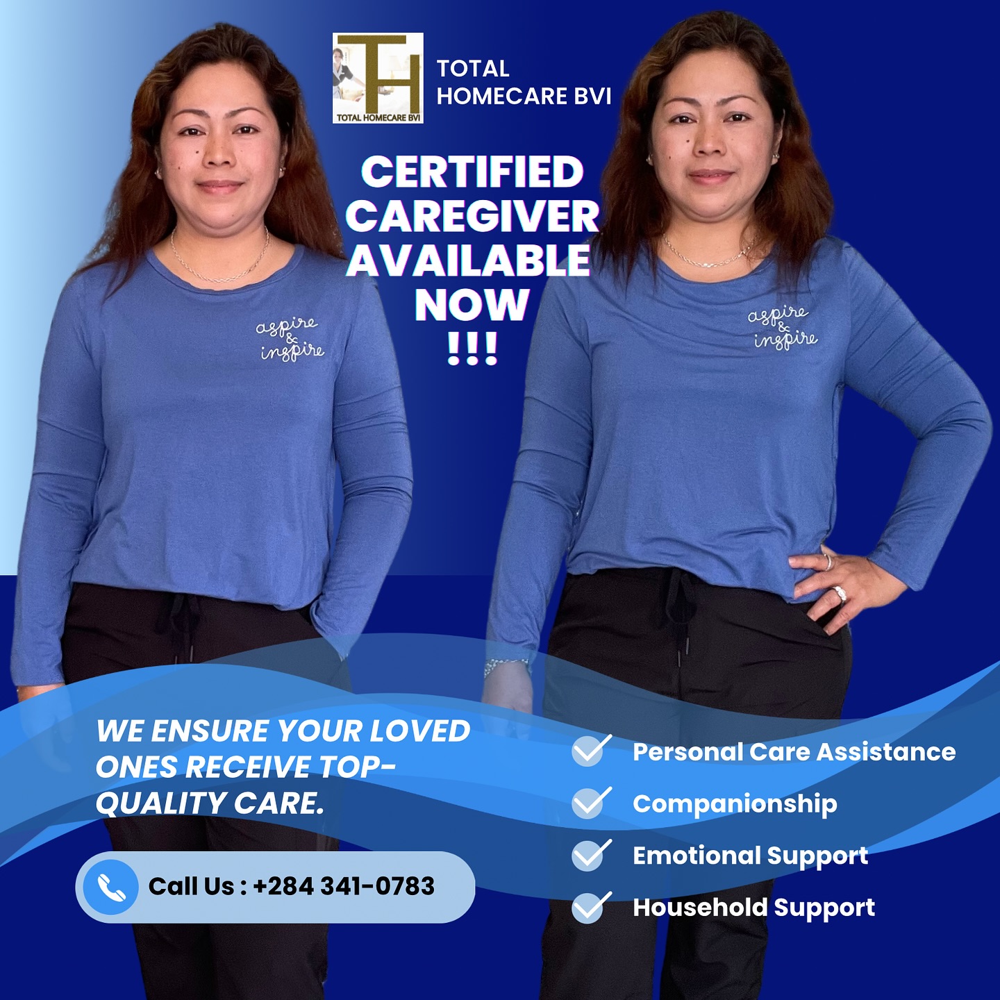 Total Homecare BVI Facebook ad: Compassionate certified caregiver from the Philippines…