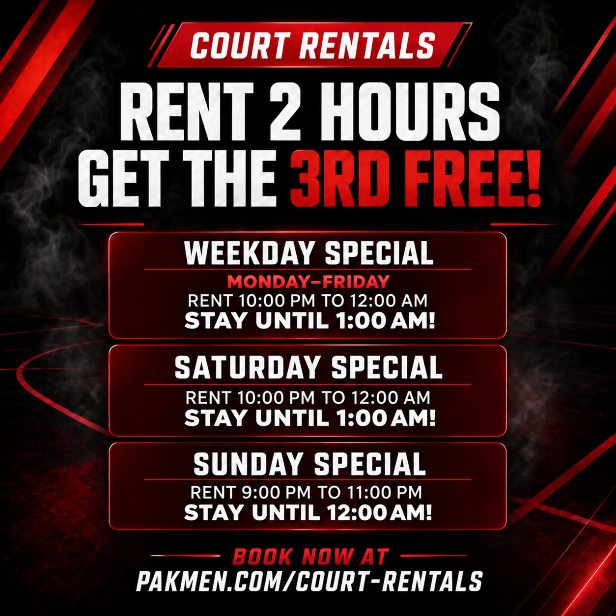 Pakmen Volleyball Club Facebook ad: Court Rentals