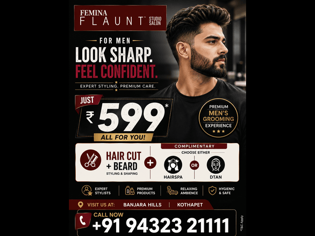 Femina Flaunt Banjara Hills Facebook ad: Elite Men's Grooming