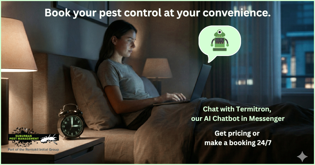 Suburban Pest Management Facebook ad: Book with our AI Chatbot