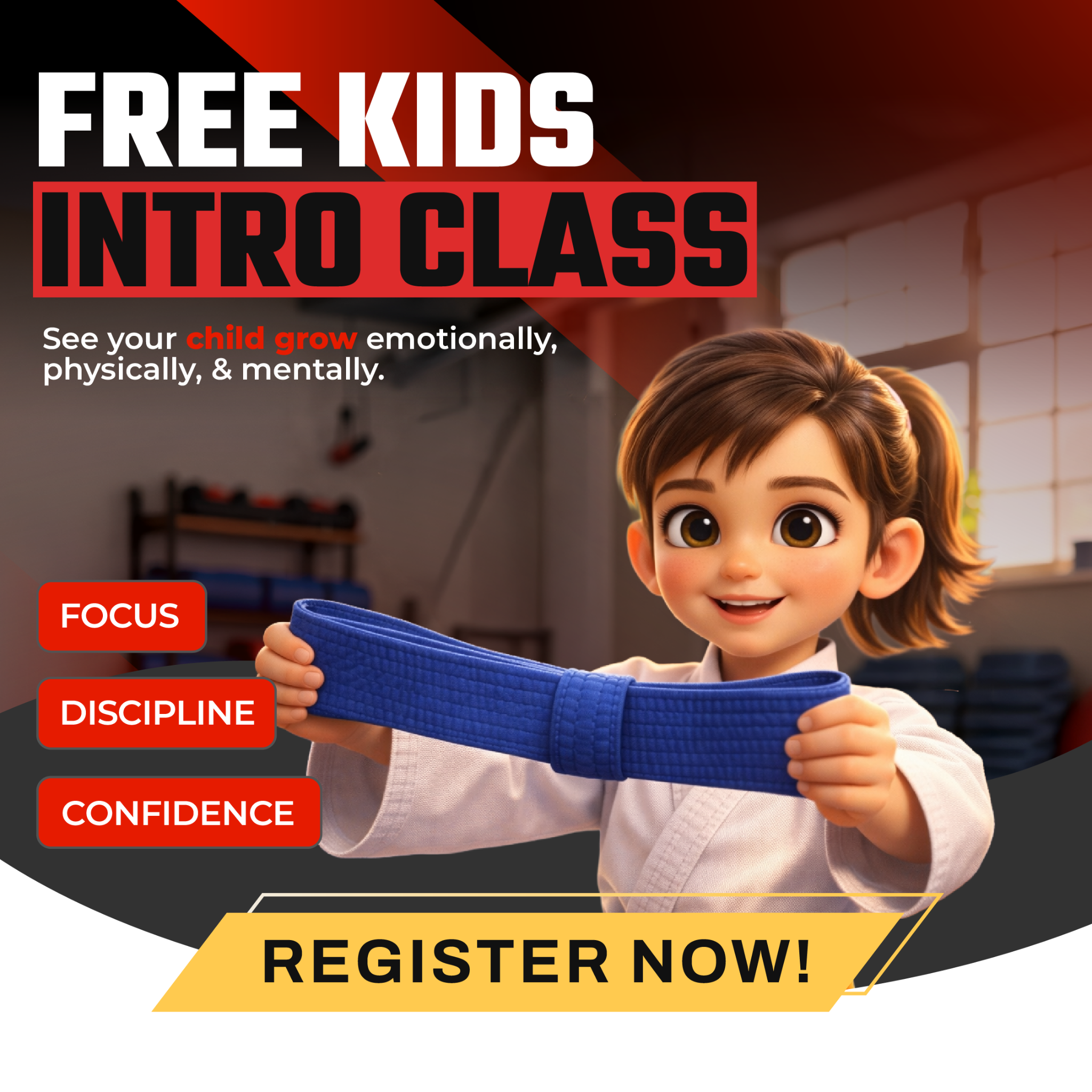 Action Tae Kwon-Do Facebook ad: FREE Kids Intro Class!