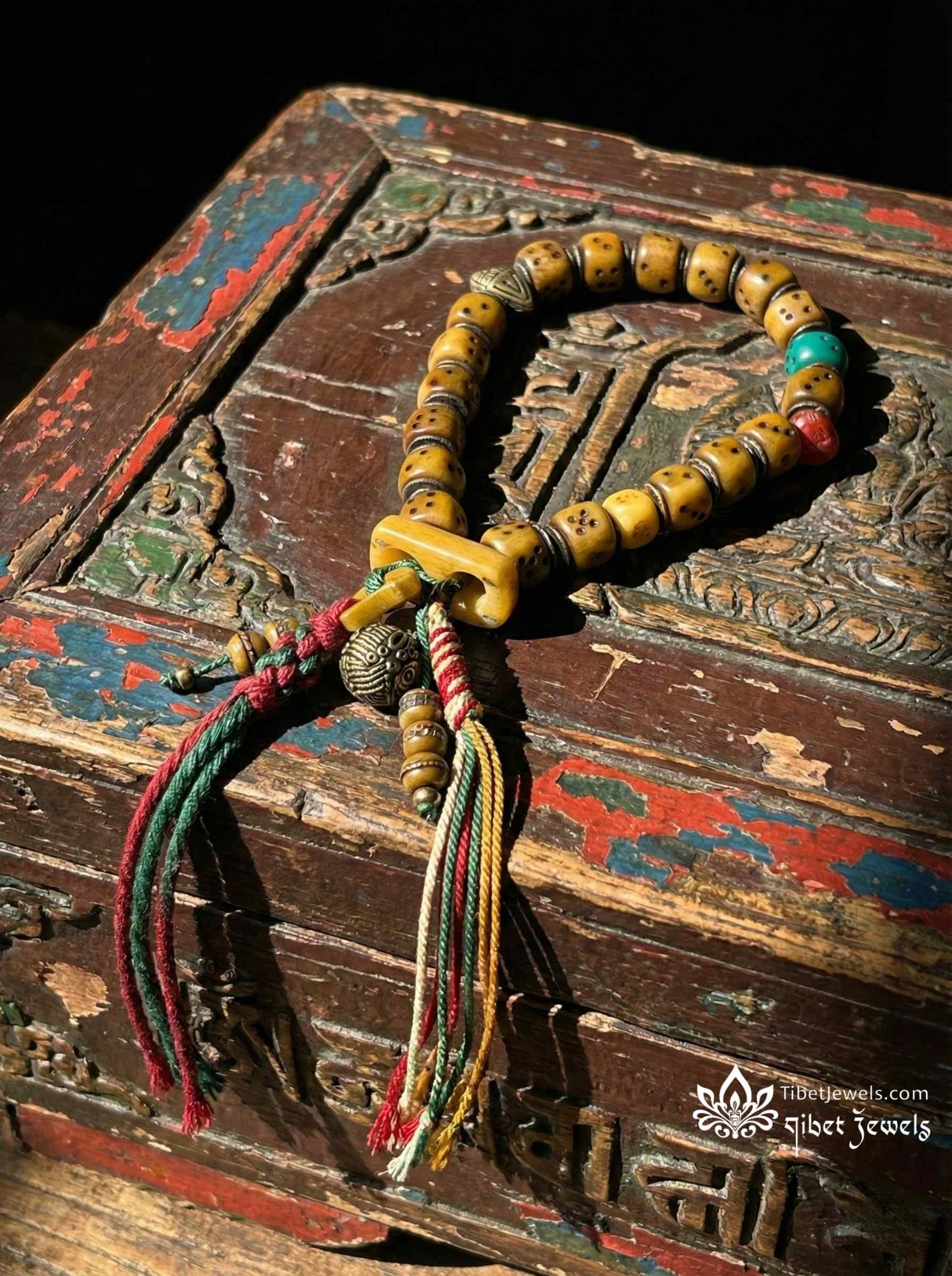 Tibet Jewels Facebook ad: Circle of Fate: Yak Bone Dice Mala