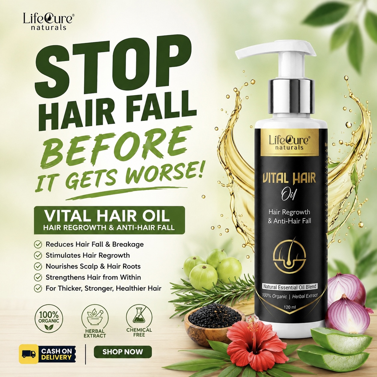 LifeCure Naturals Facebook ad: Stronger, Healthier Hair Naturally