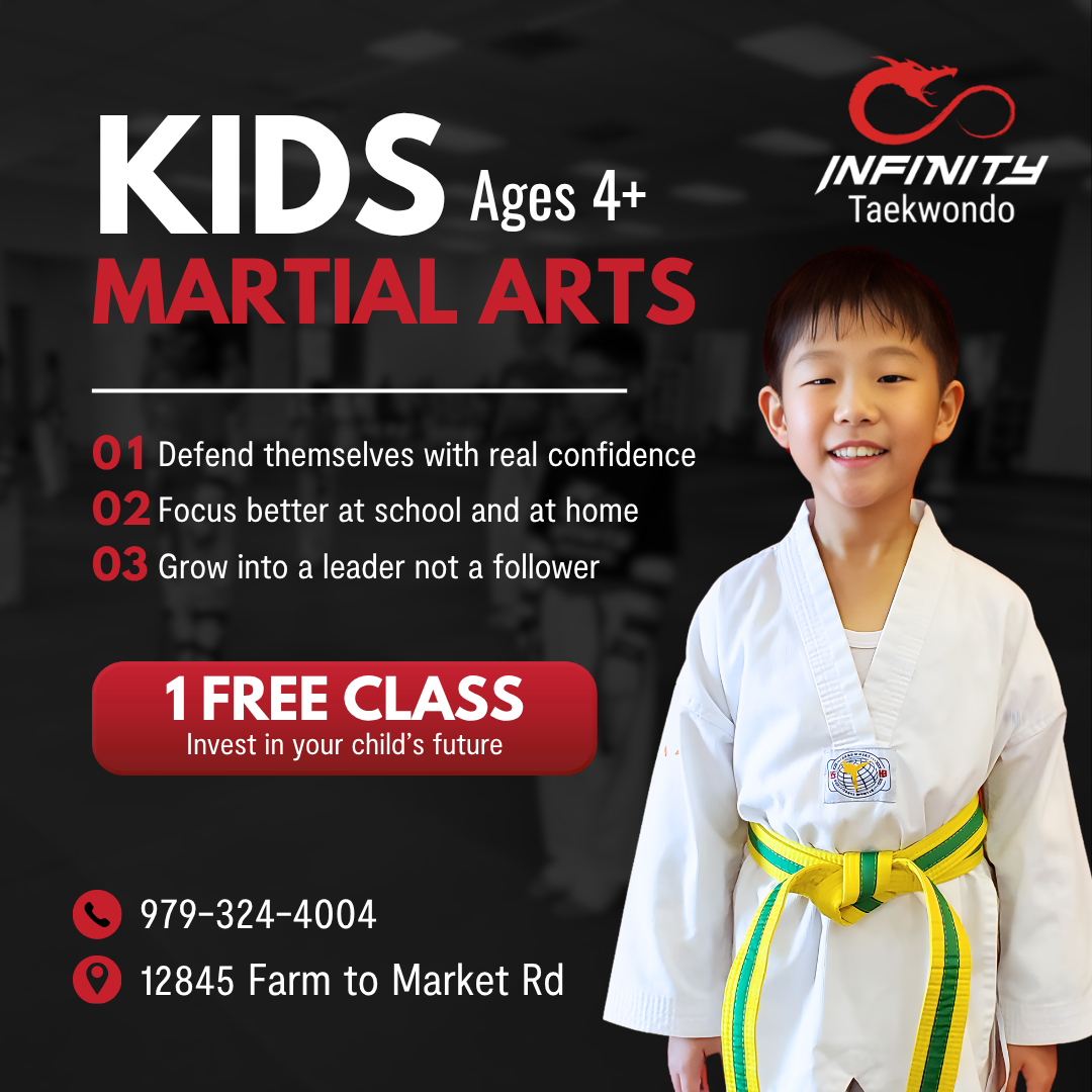 Infinity Taekwondo Facebook ad: Kids Taekwondo (Ages 4+) | Free Trial Pass