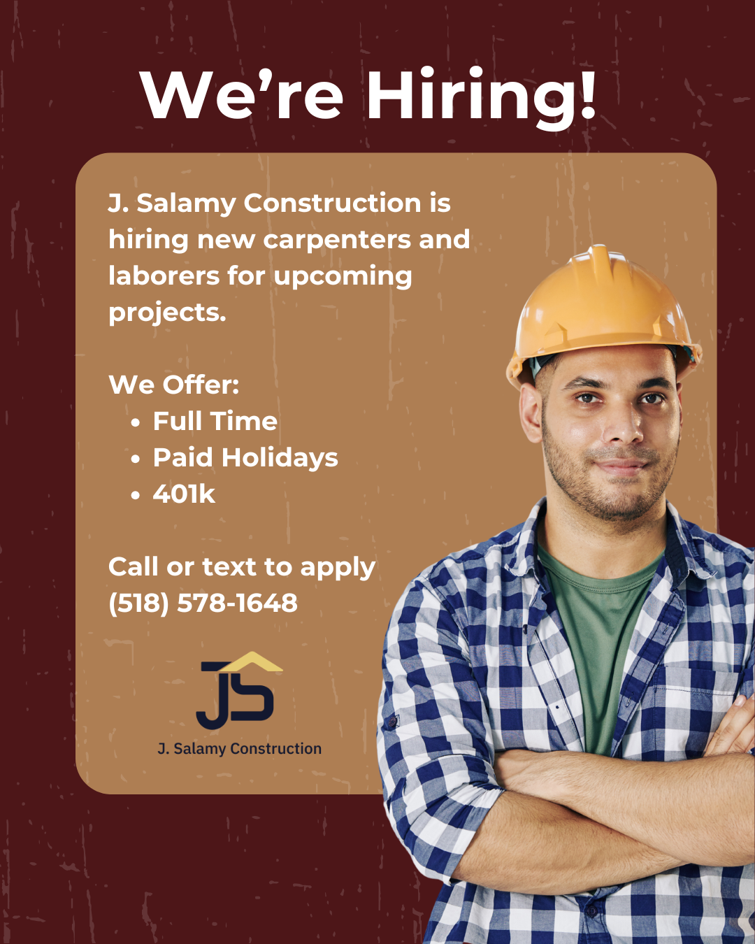 J. Salamy Carpentry Facebook ad: Join Our Team: Carpenters Wanted