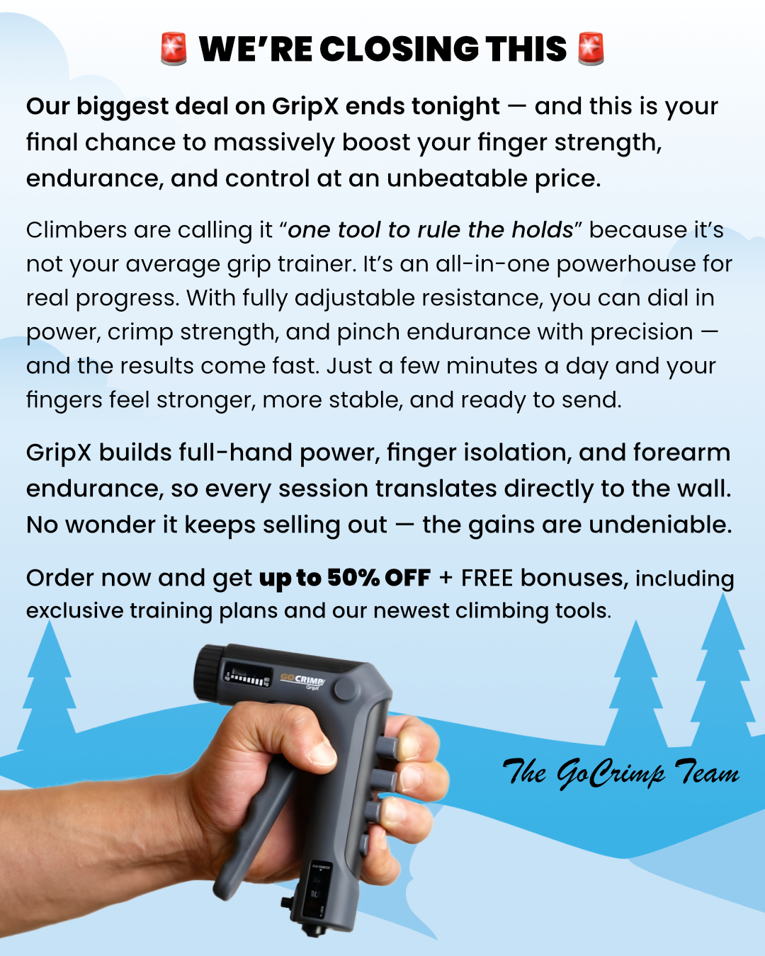 Go Crimp Facebook ad: Grip the Sale.