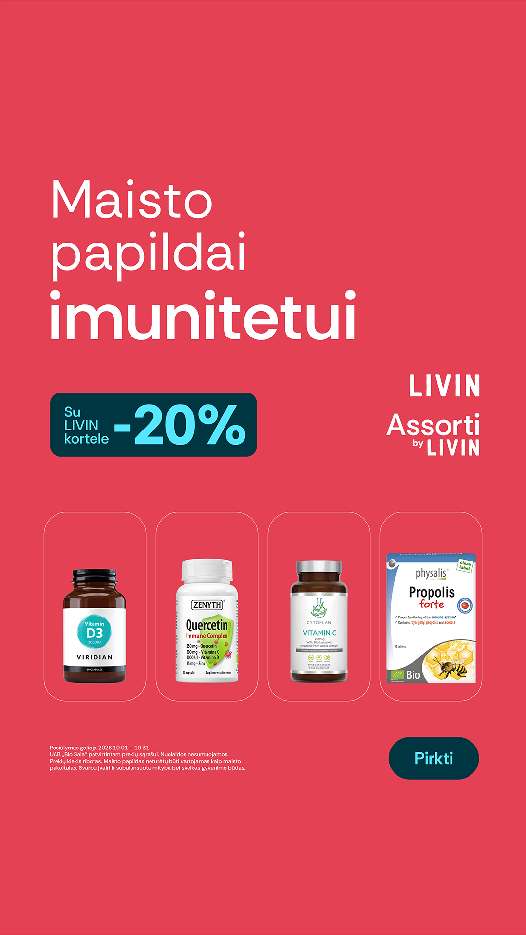 LIVIN sveiki produktai Facebook ad: Papildai stipriam imunitetui | -20%